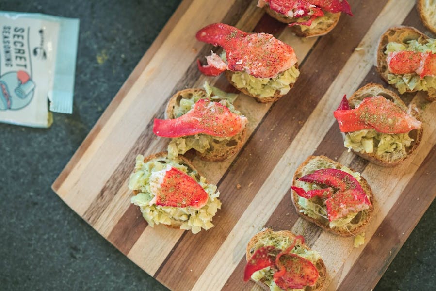 Lobster And Artichoke Crostini Lukes Lobster Traceable Sustainable