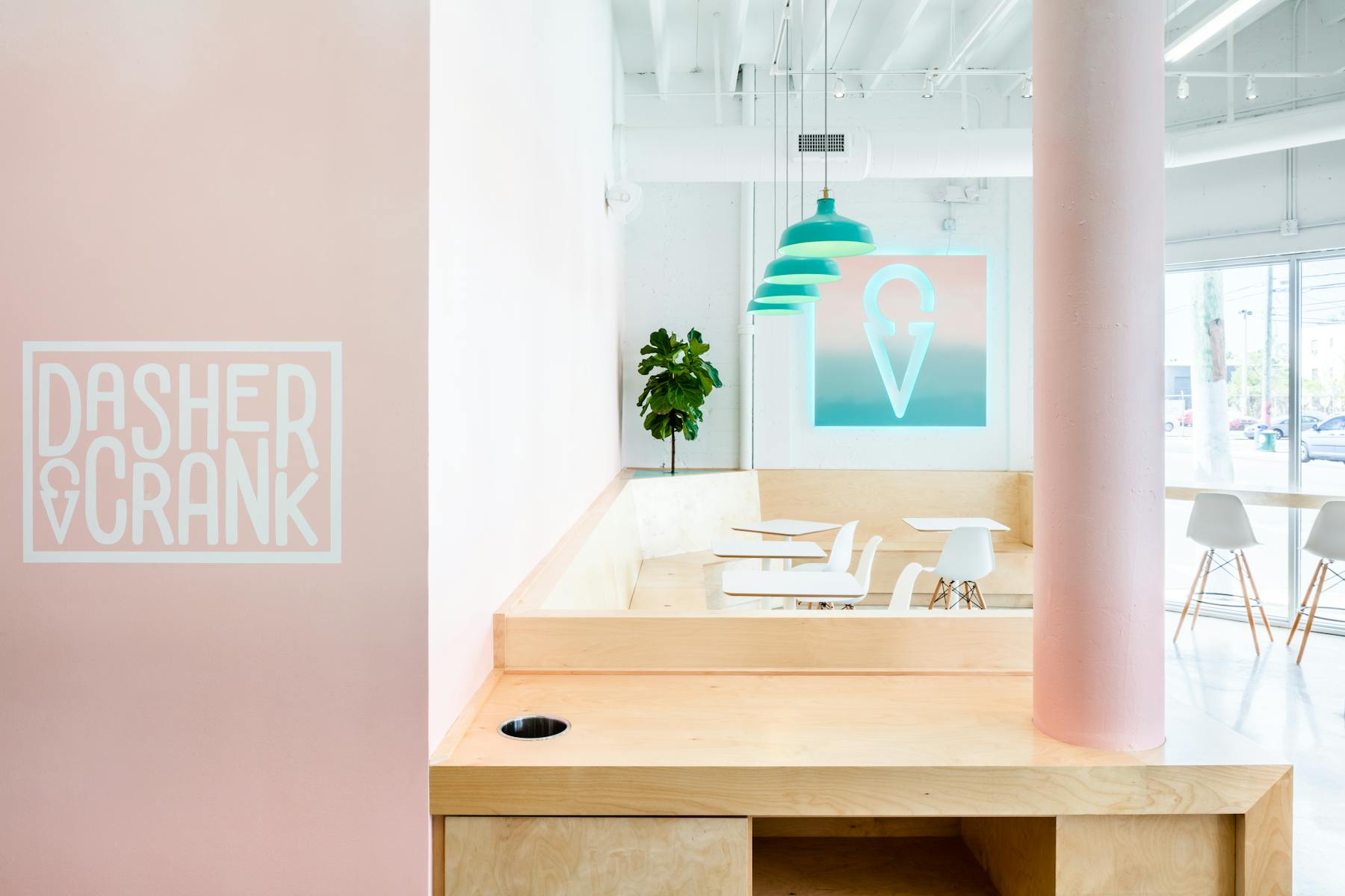 Tables and lamps inside of the shop.