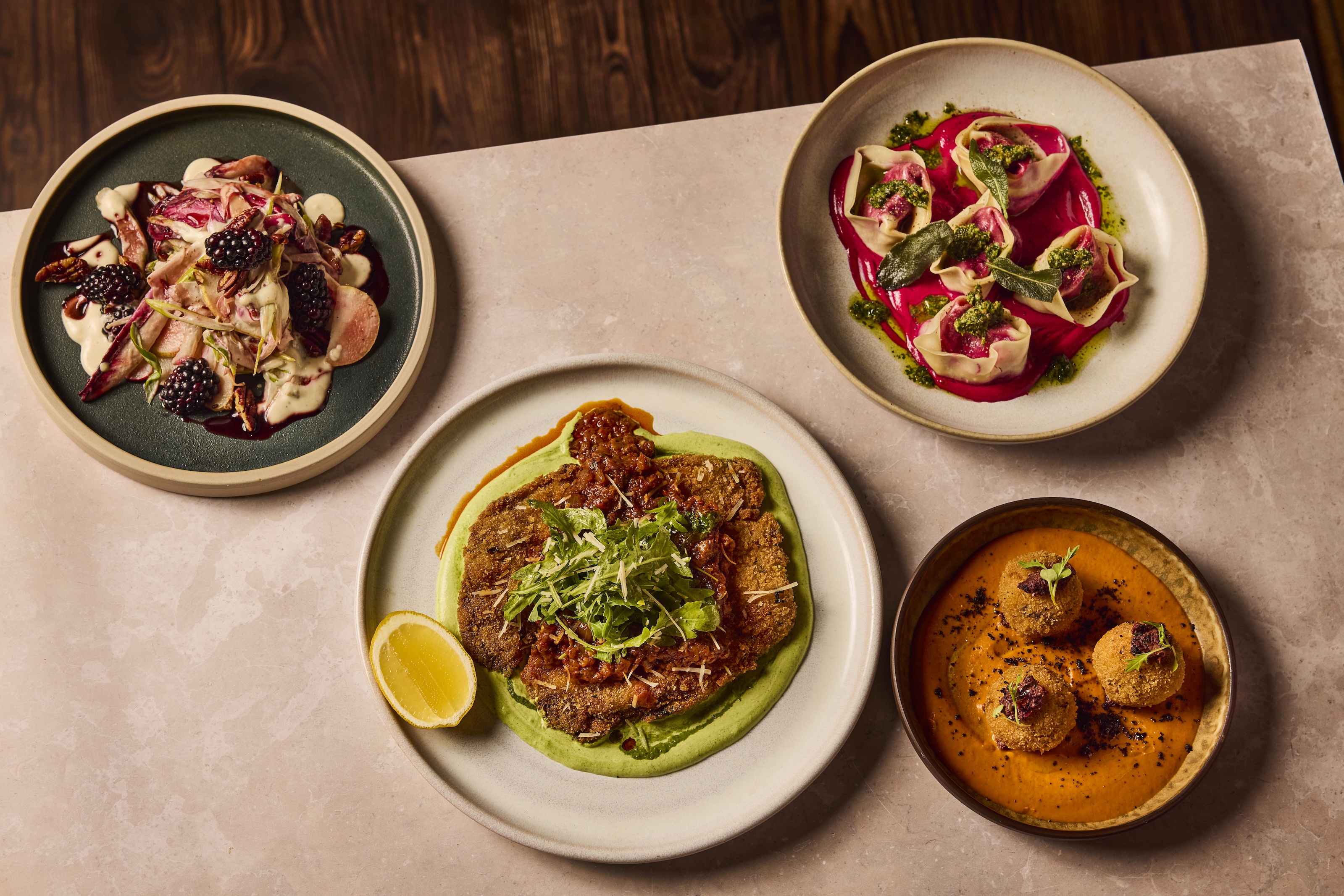 a table with plates of food