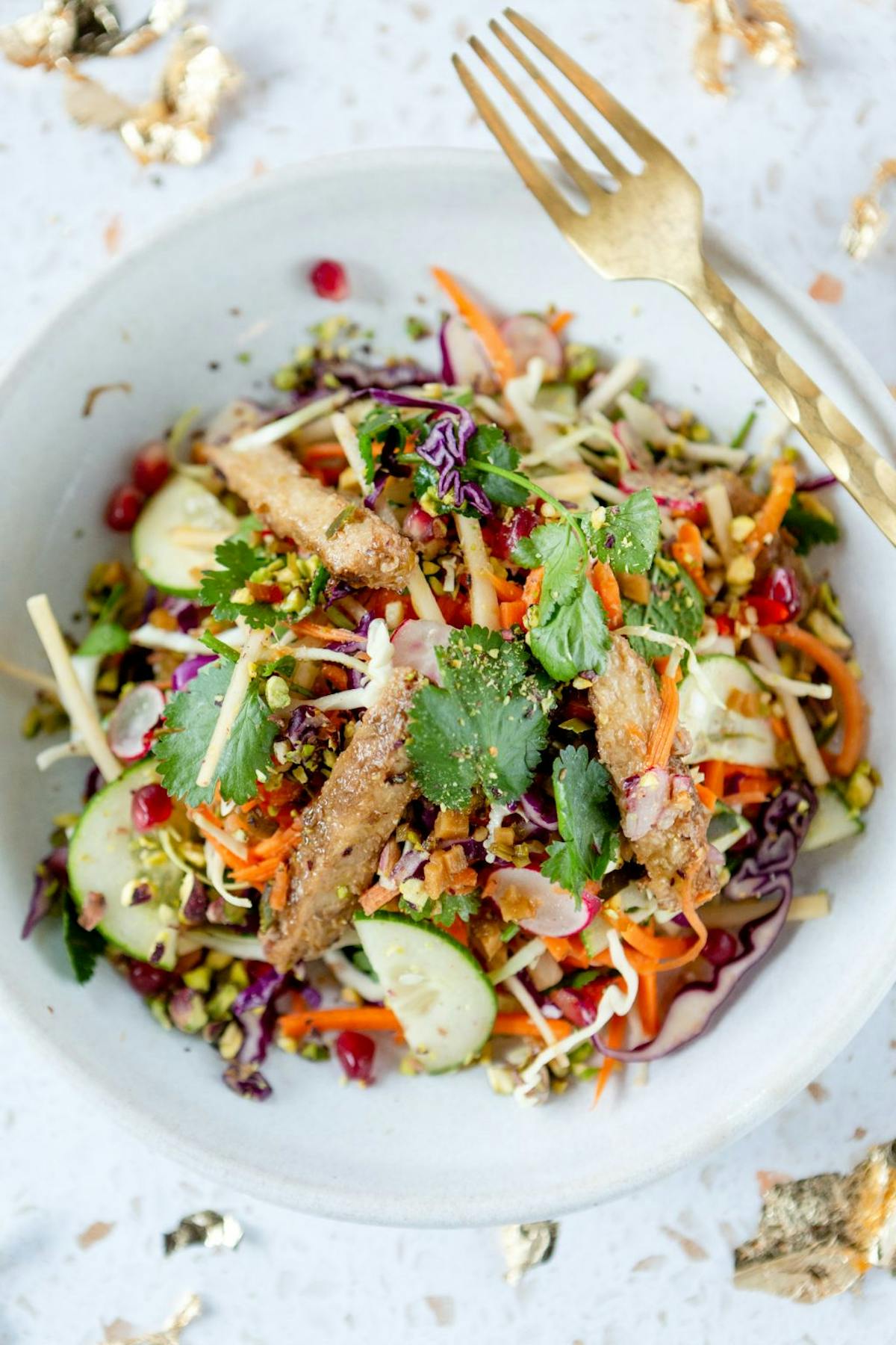 a plate of food with a fork
