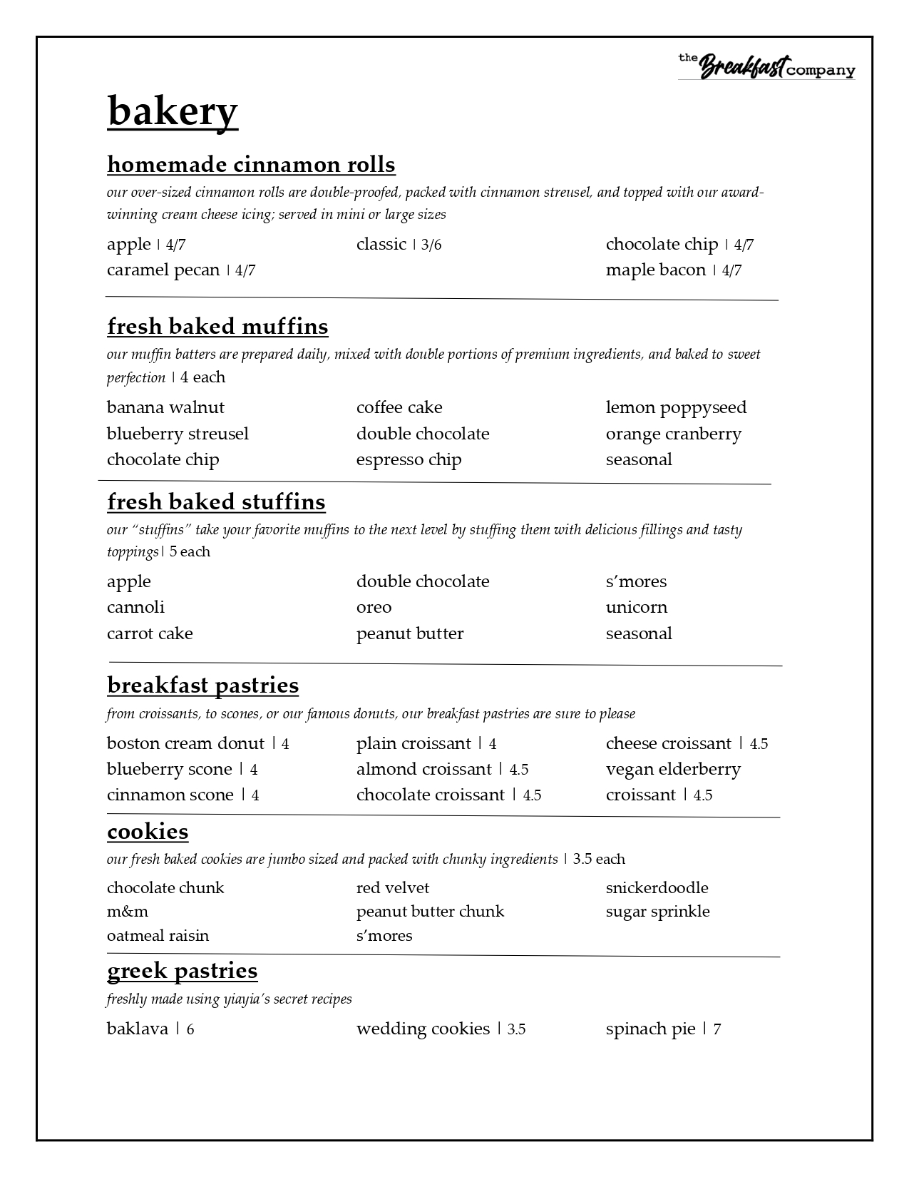 Menus | The Breakfast Company In Bradenton, FL