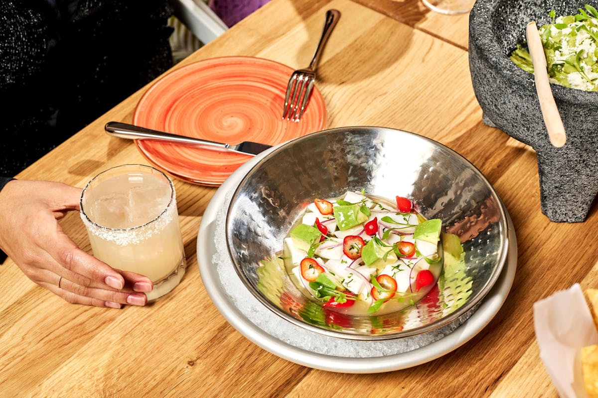 A table set with an array of food and drinks