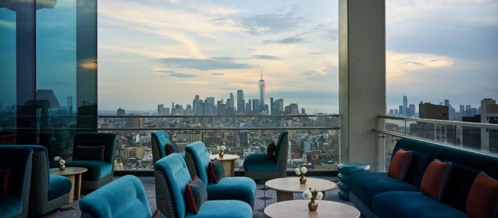 A panoramic view from the hotel rooftop bar