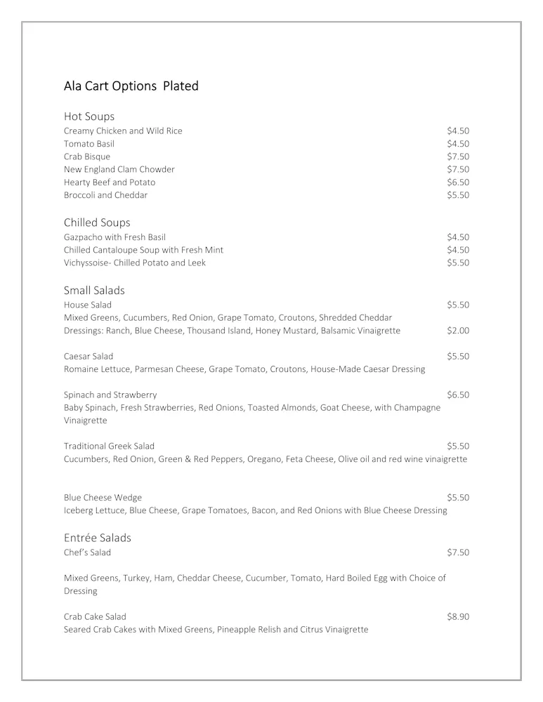 Catering Menu The Washington Yacht Country Club In Washington NC Catering menu the washington yacht country club in washington nc