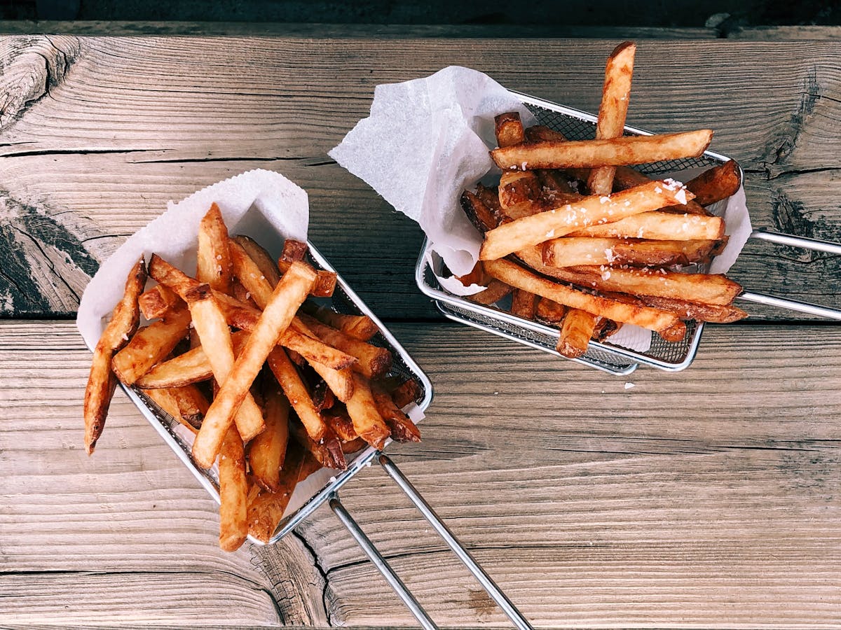 a hot dog and french fries