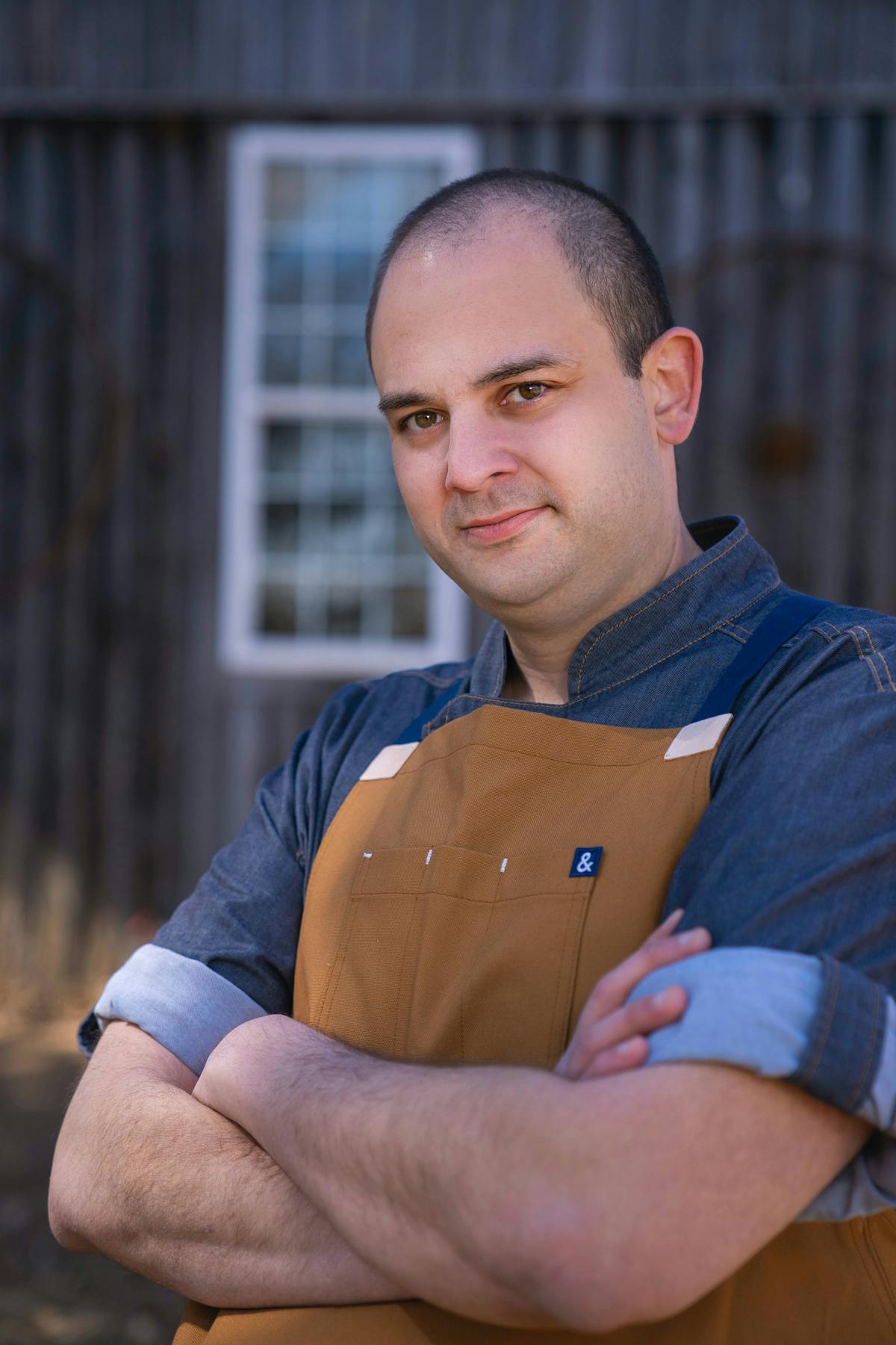 a man in a blue shirt