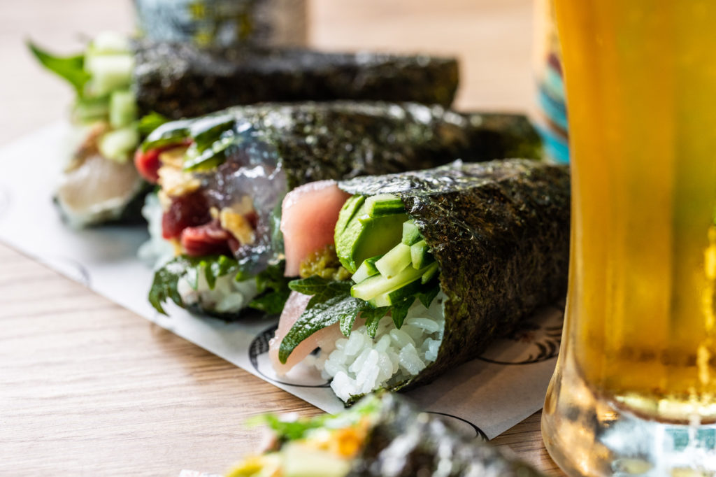 a close up of a plate of food with a slice cut out