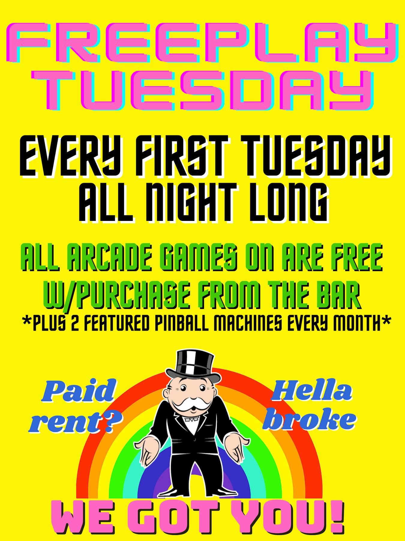 1st Tuesday of the Month<br>Free Play<br>All Day | The Detour | Restaurant  and Arcade Bar in San Francisco, CA