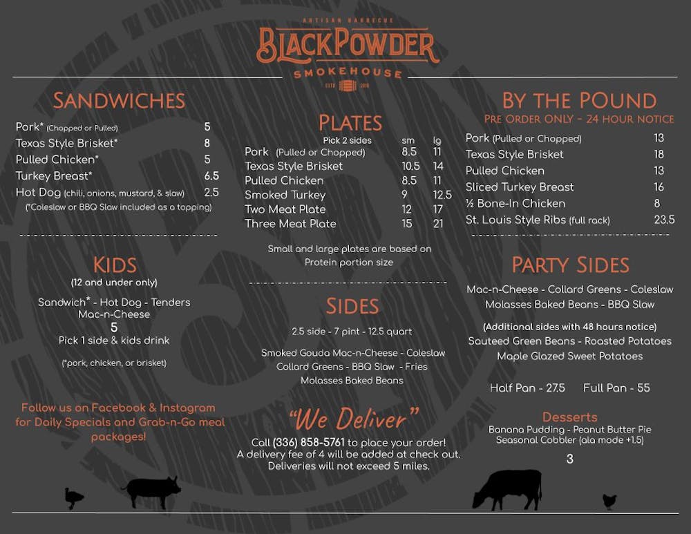 Menu Black Powder Smokehouse in Jamestown, NC