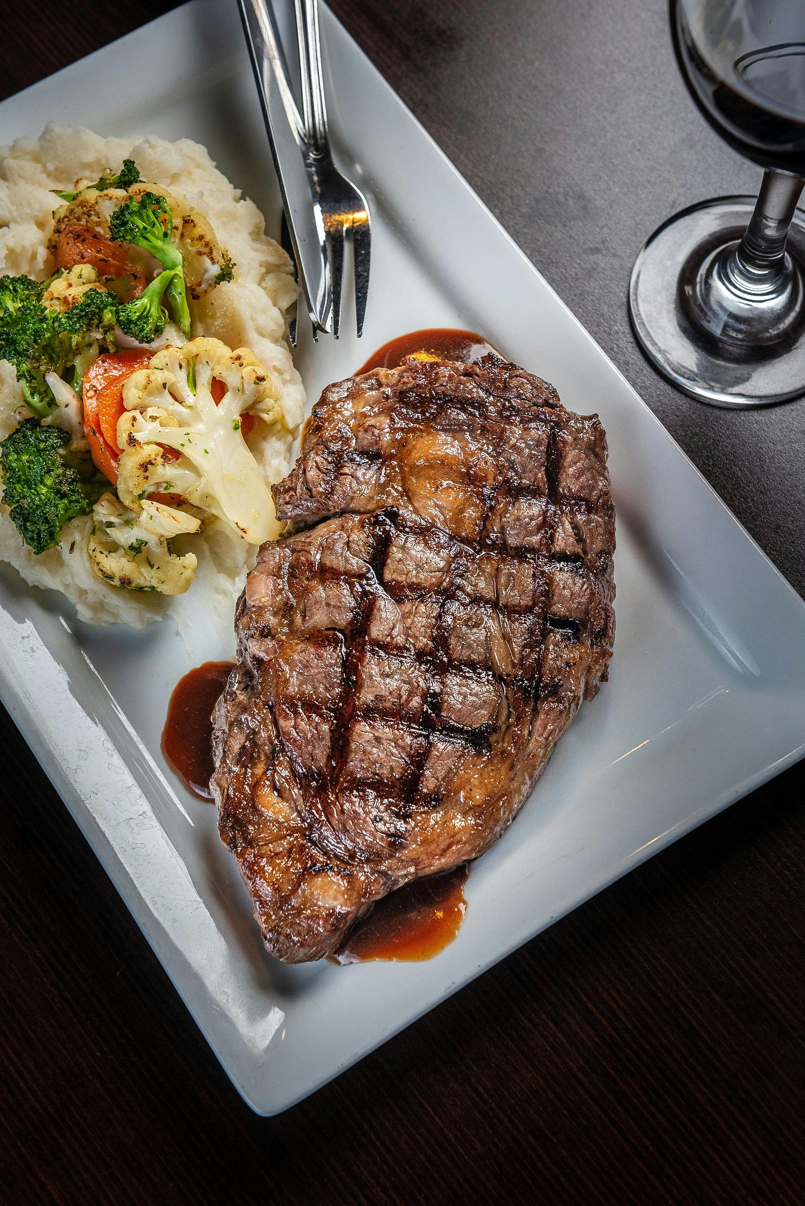 steak and vegetables on a plate