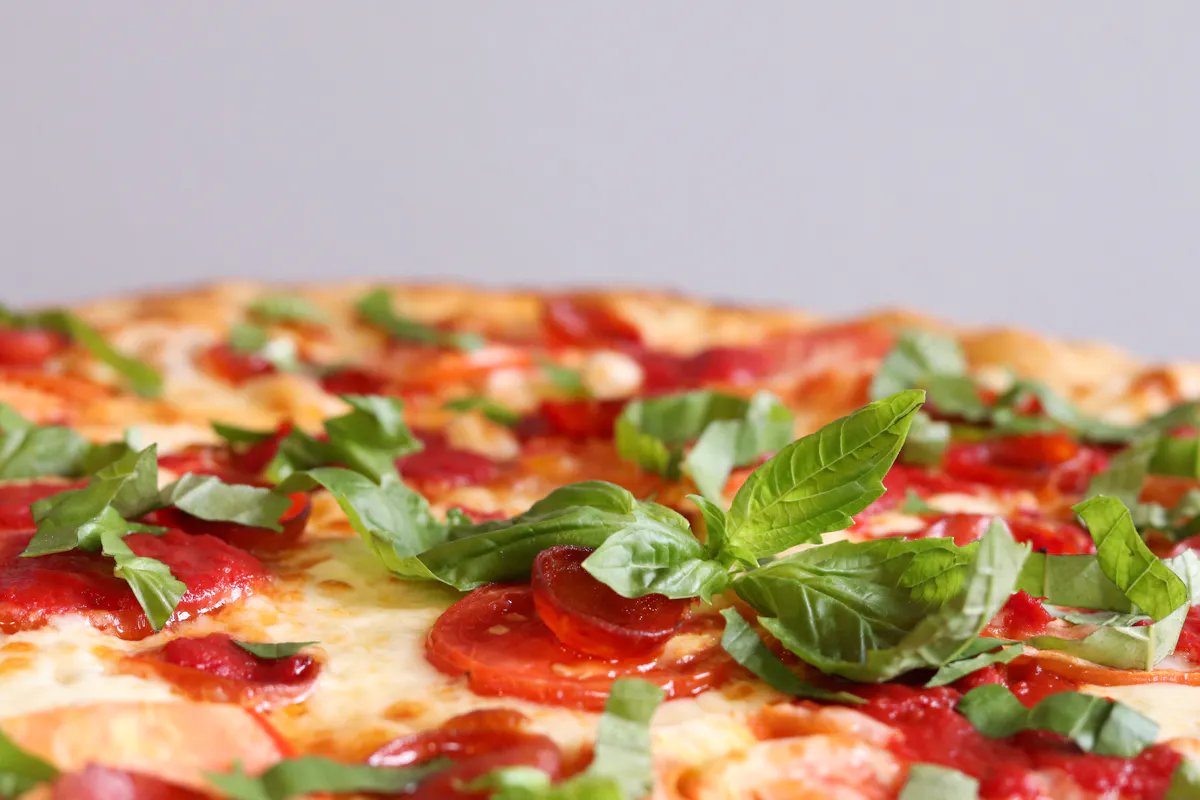 a pizza sitting on top of a table