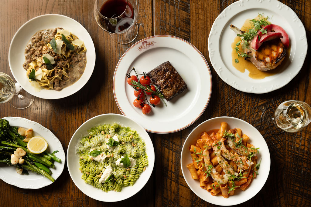 a table with plates of food