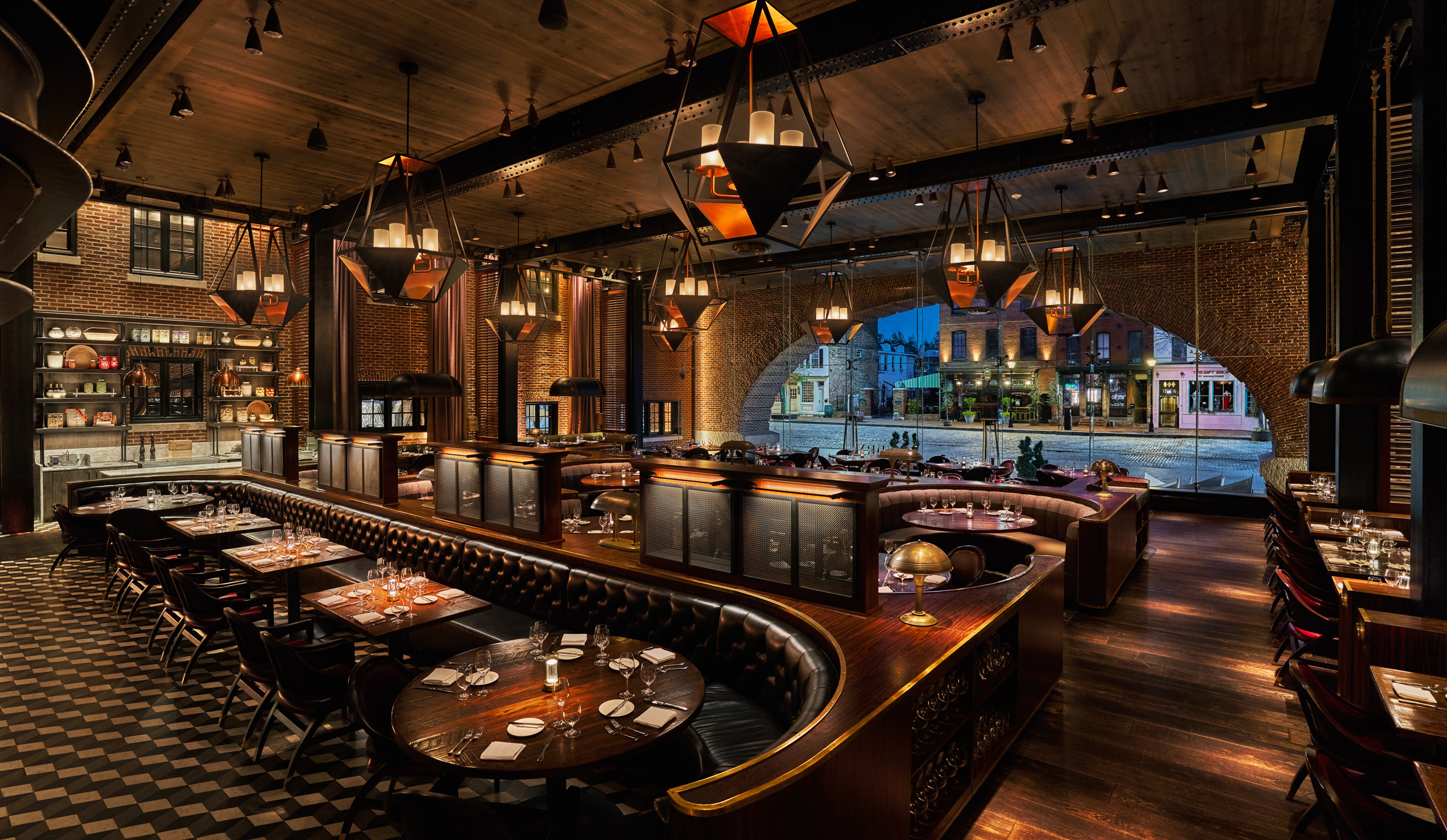 a bar with a black and white checkered floor