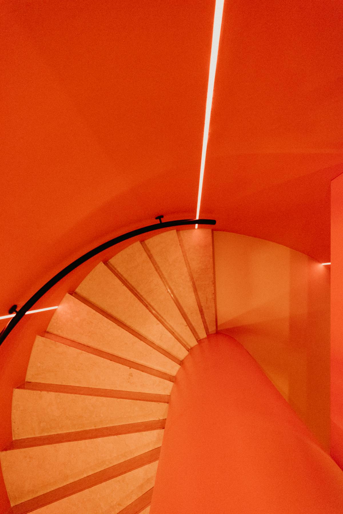 a large orange staircase