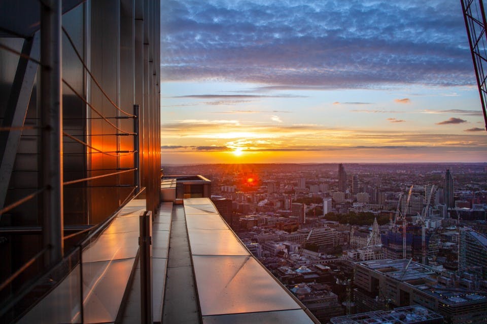 a view of London city at sunset