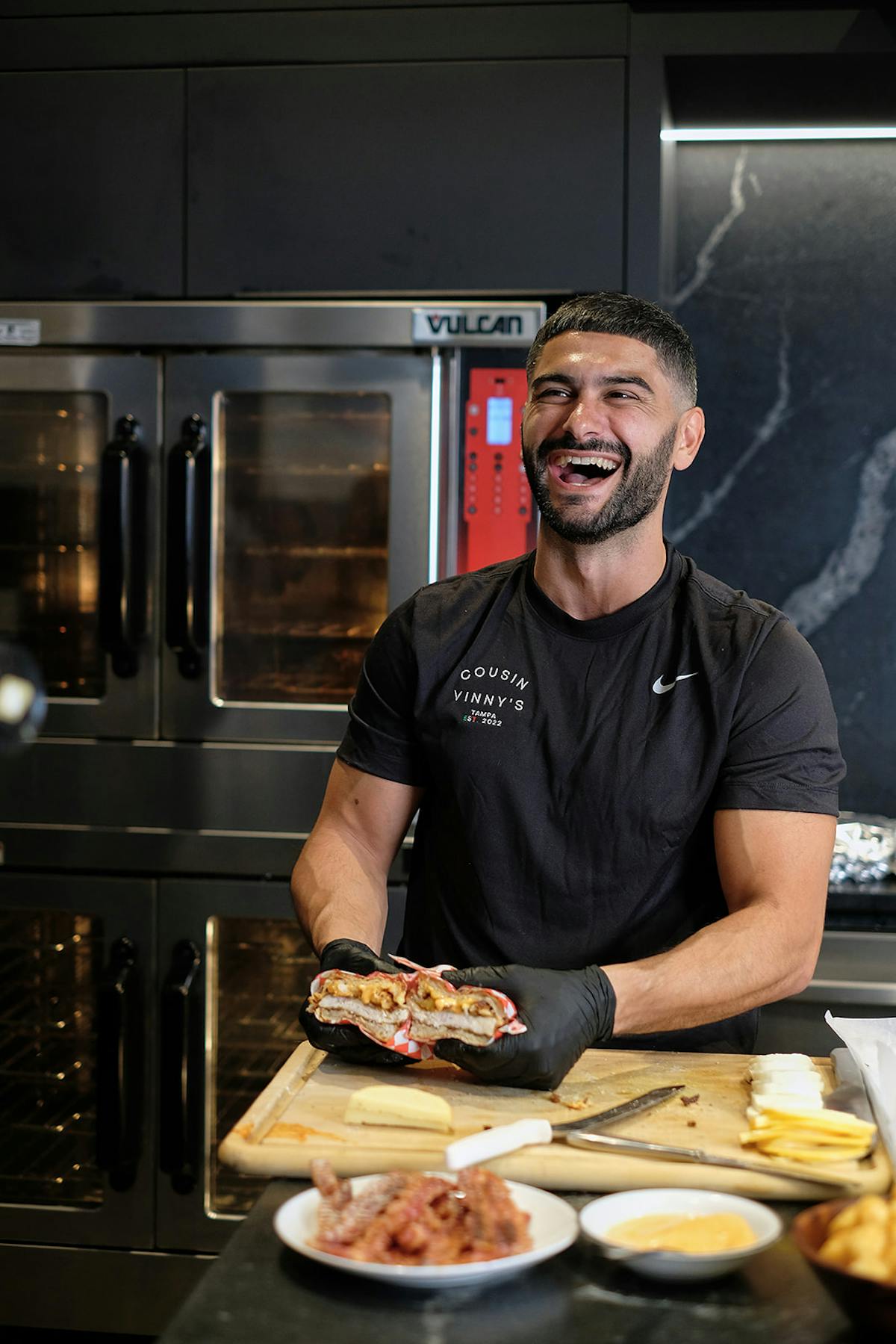 a man preparing food in a kitchen