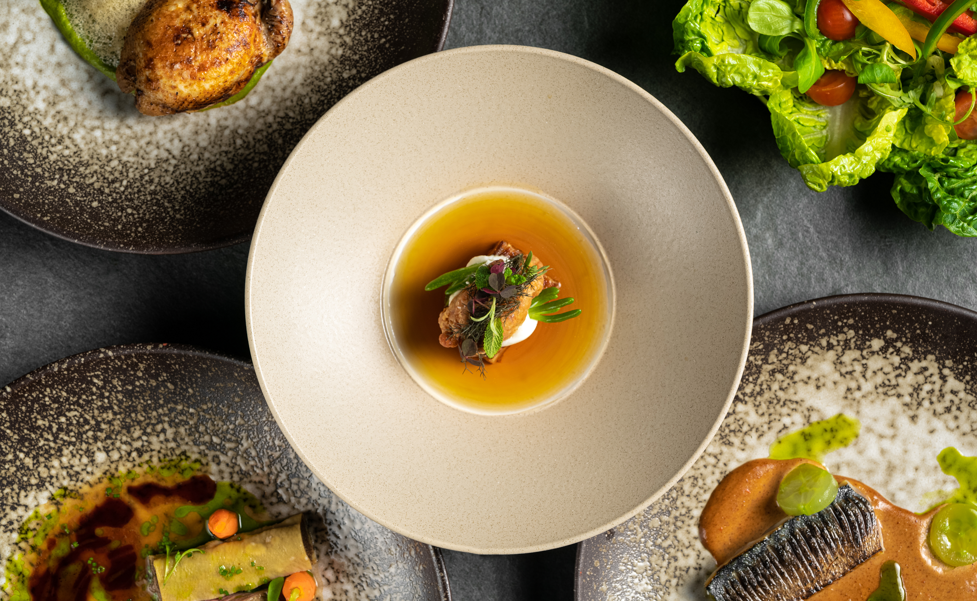 a bowl of food with broccoli