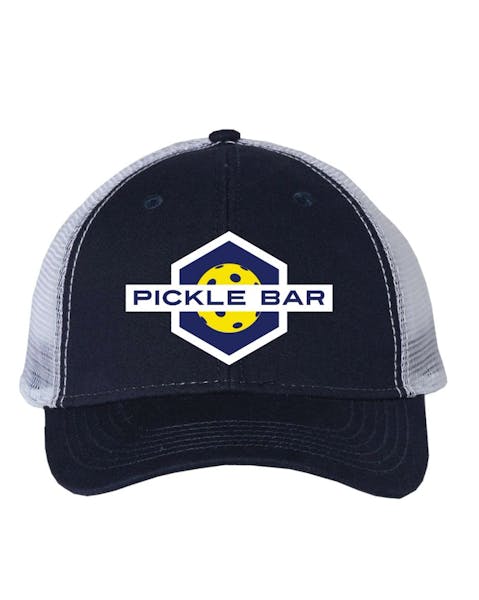 The Pickle Bar Navy and White Embroidered Logo Trucker Hat The Pickle