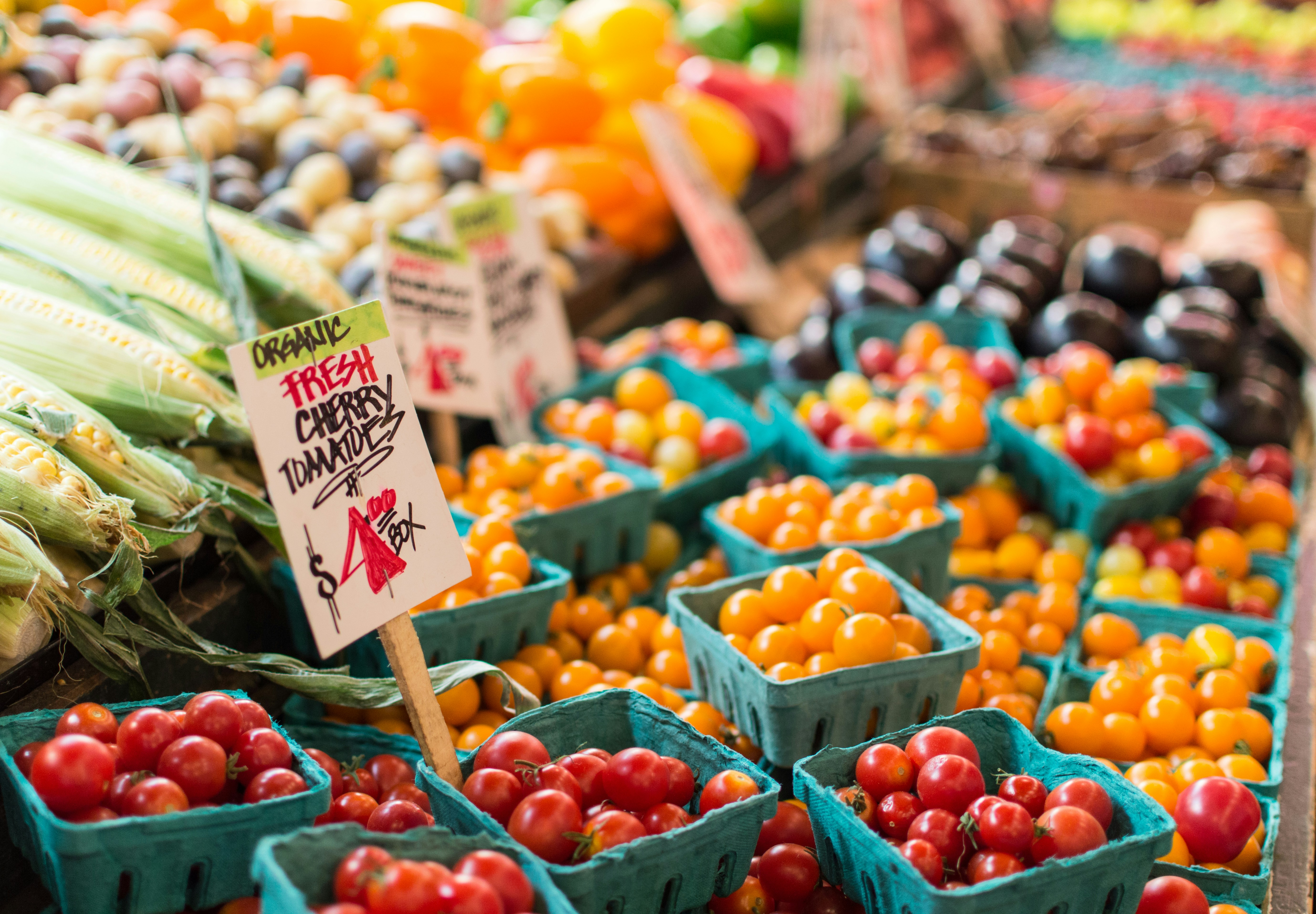 a variety of fresh fruit and vegetables on display