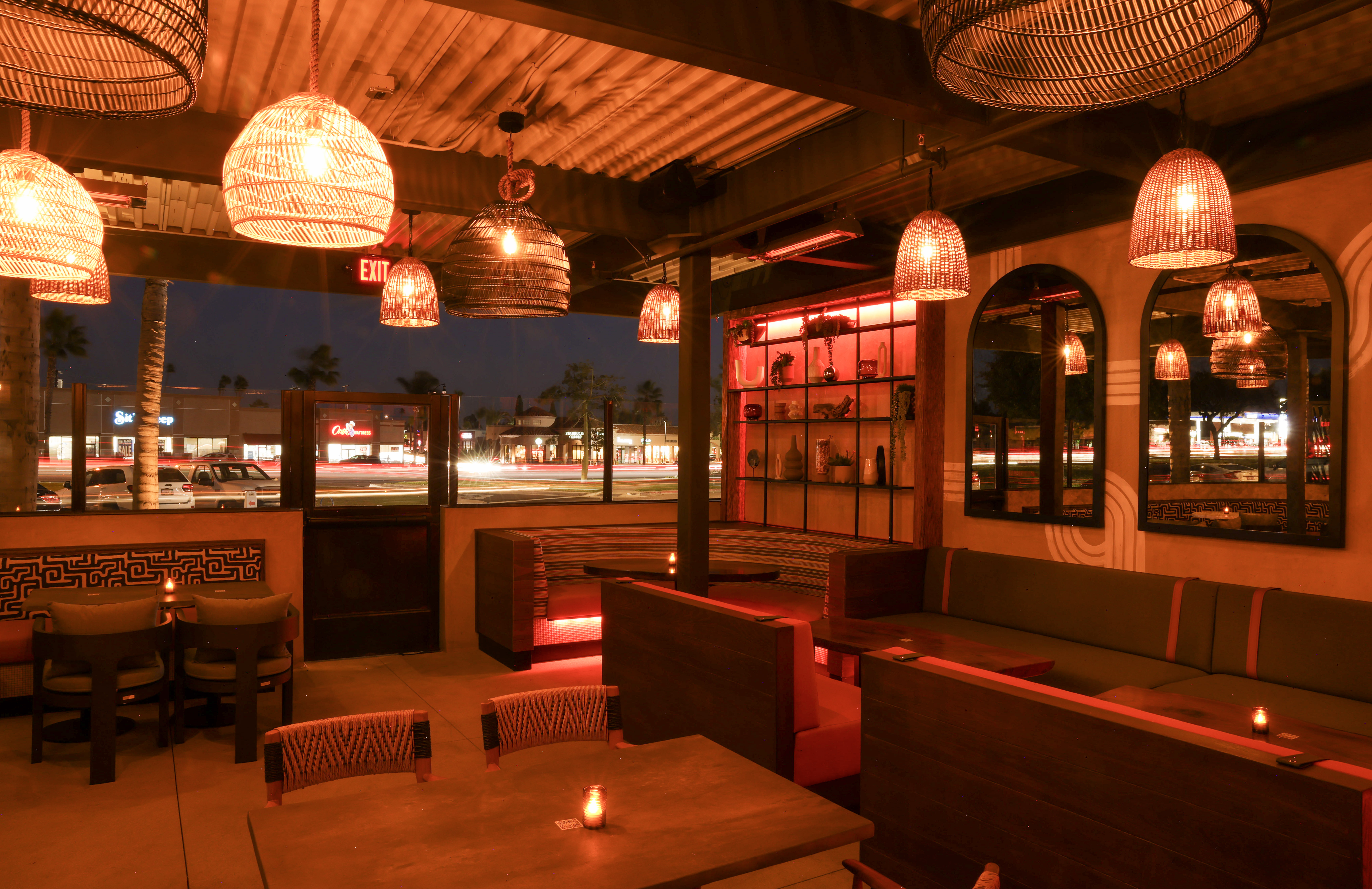 a store front at night