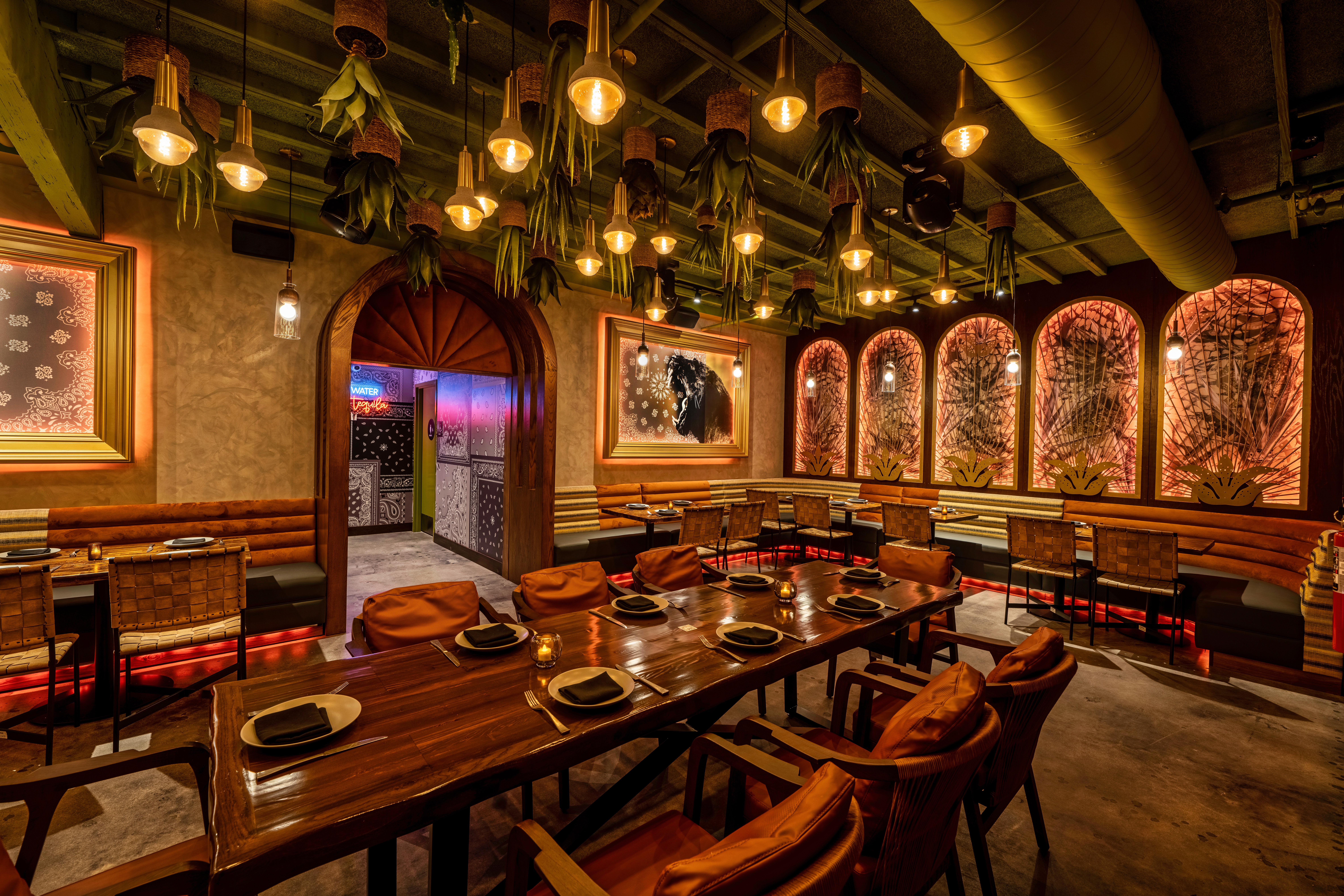 a room filled with furniture and a fireplace