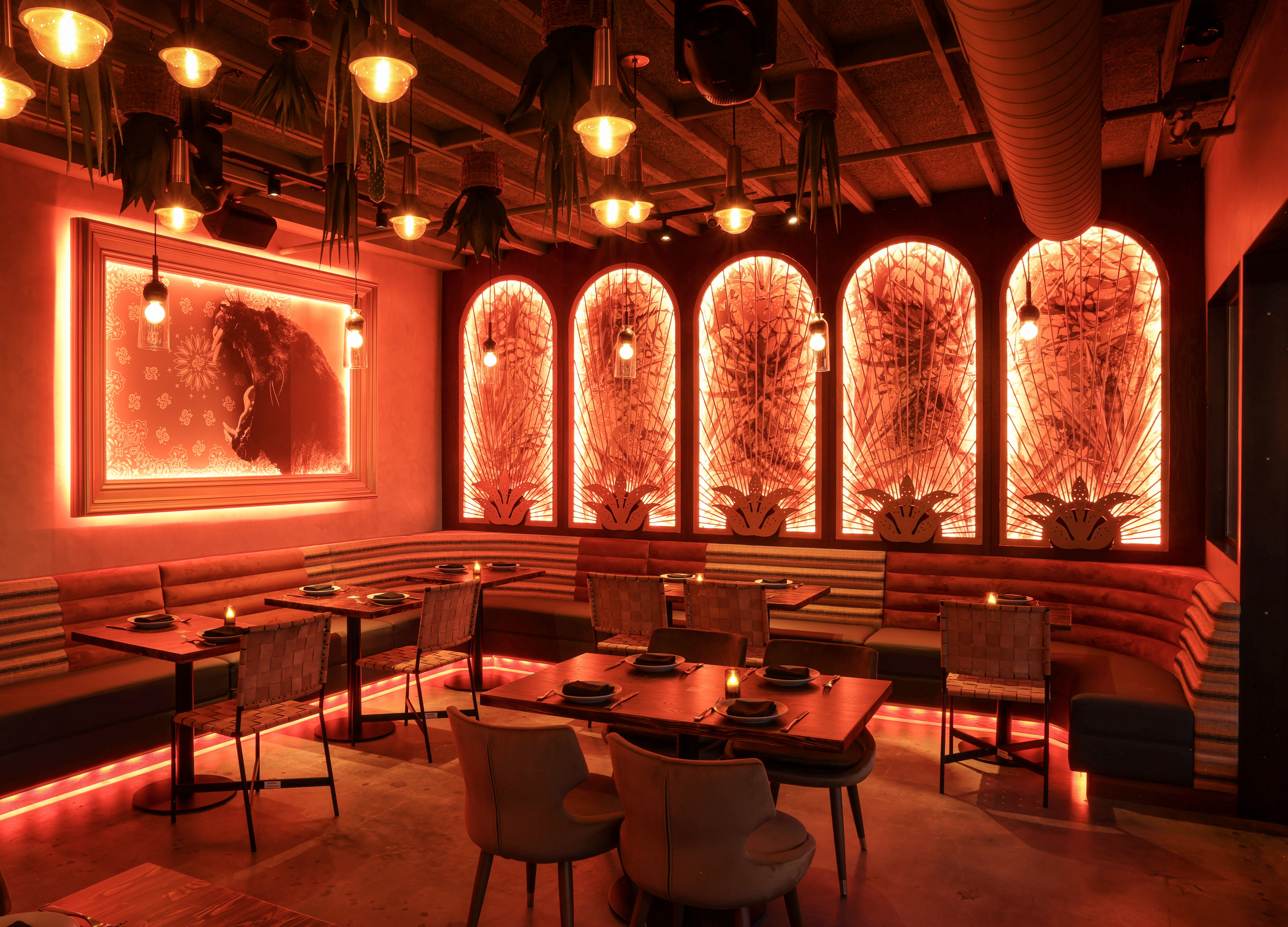 a room filled with furniture and a fireplace