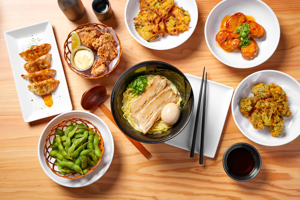 a bunch of different types of food on a plate on a table