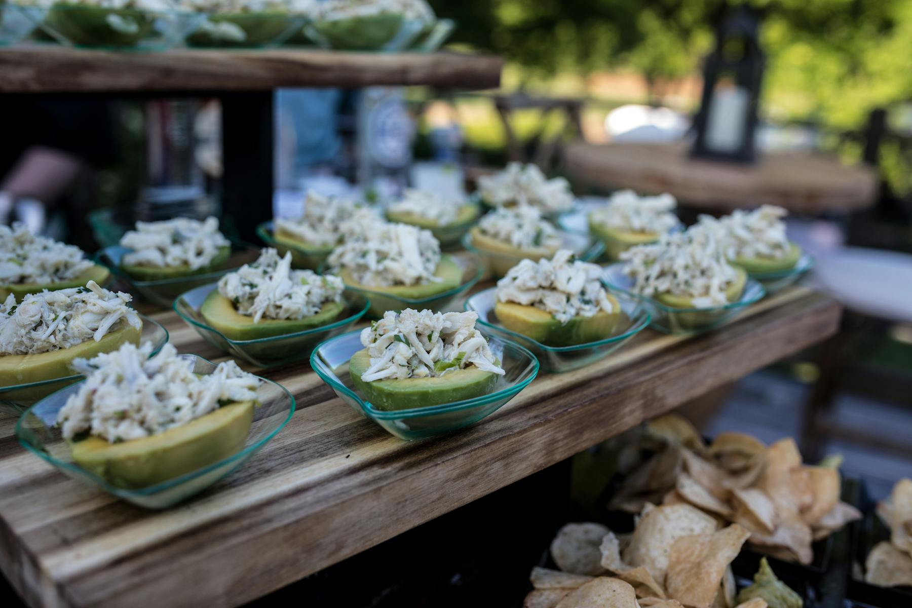 a tray of food on a picnic table