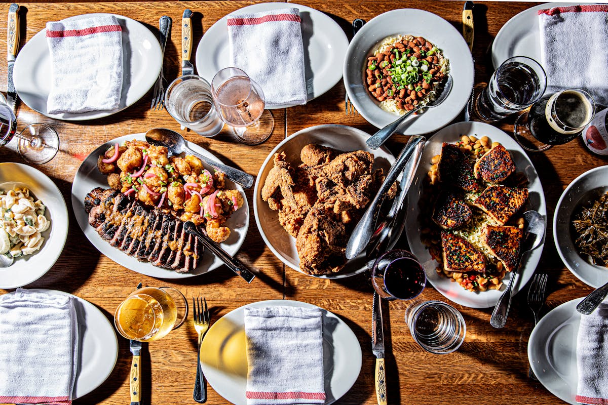 a bunch of food on a plate on a table