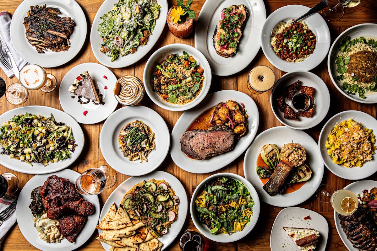 many different types of food on a table