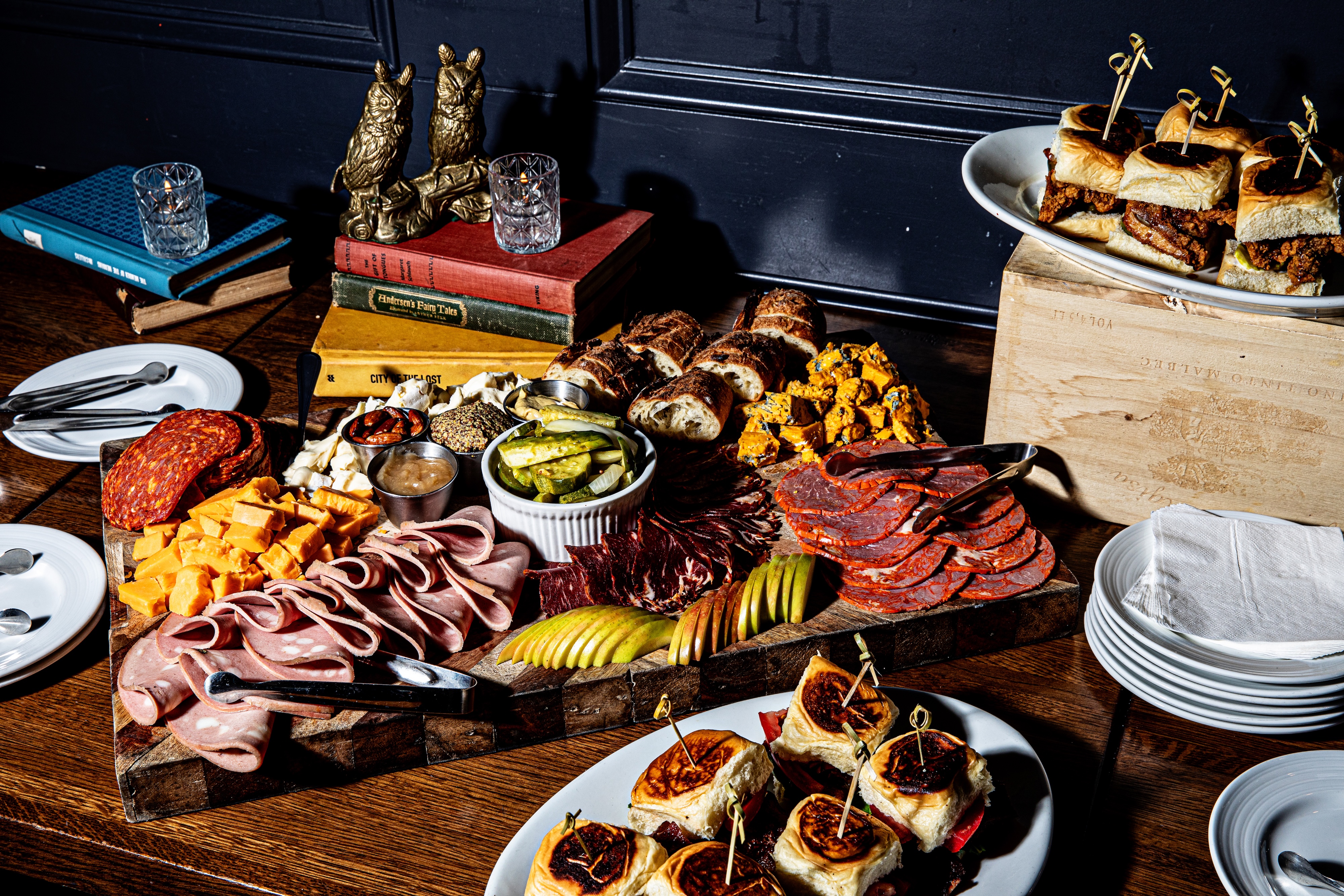 a table topped with plates of food on a plate