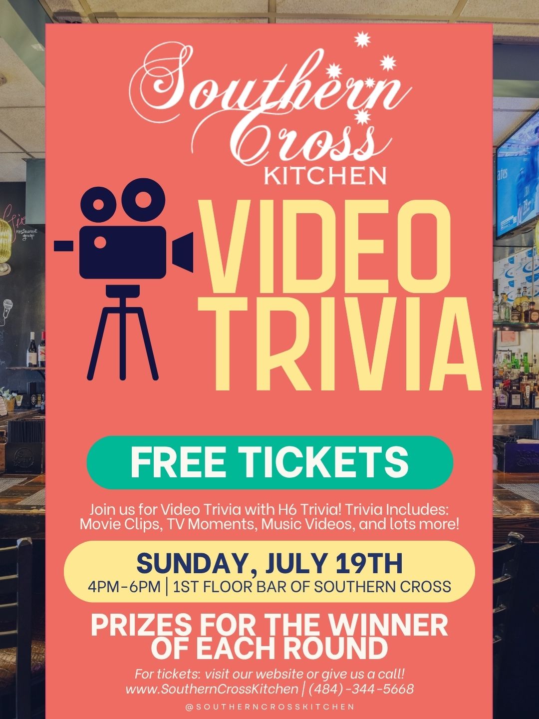 a poster for a video trivia event