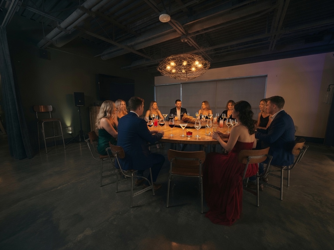 a group of people sitting around a table