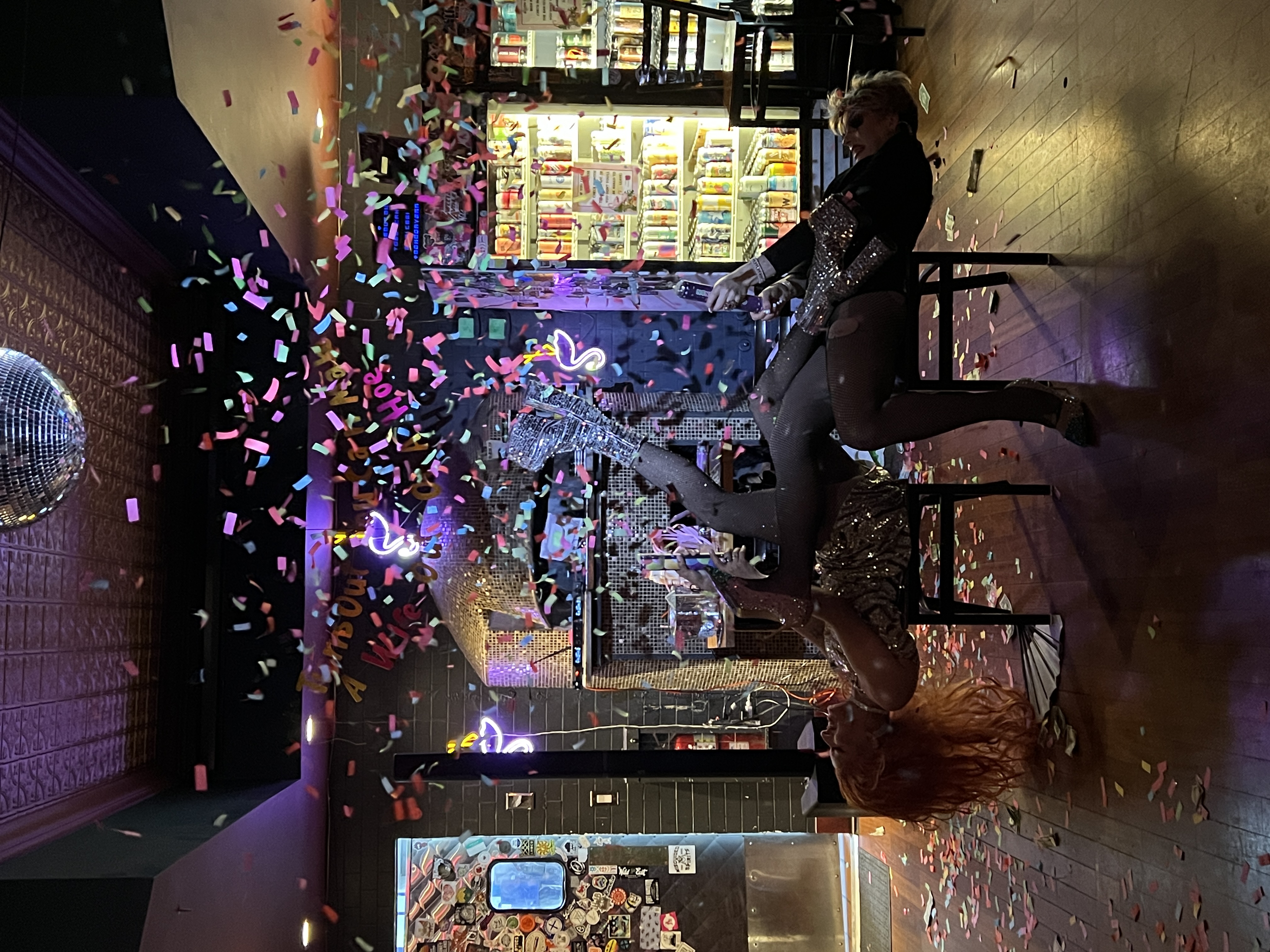 Drag queens Nancy Nogood and Reina Nobuena at Flamboyance Drag Show at Someday Bar NYC.