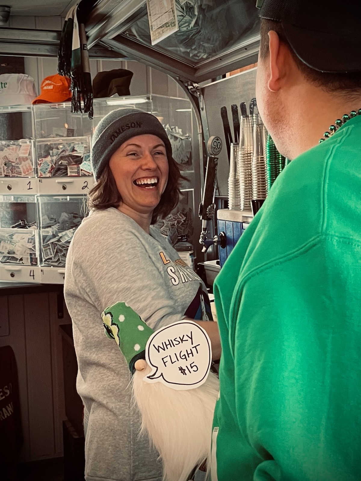 a person wearing a green shirt