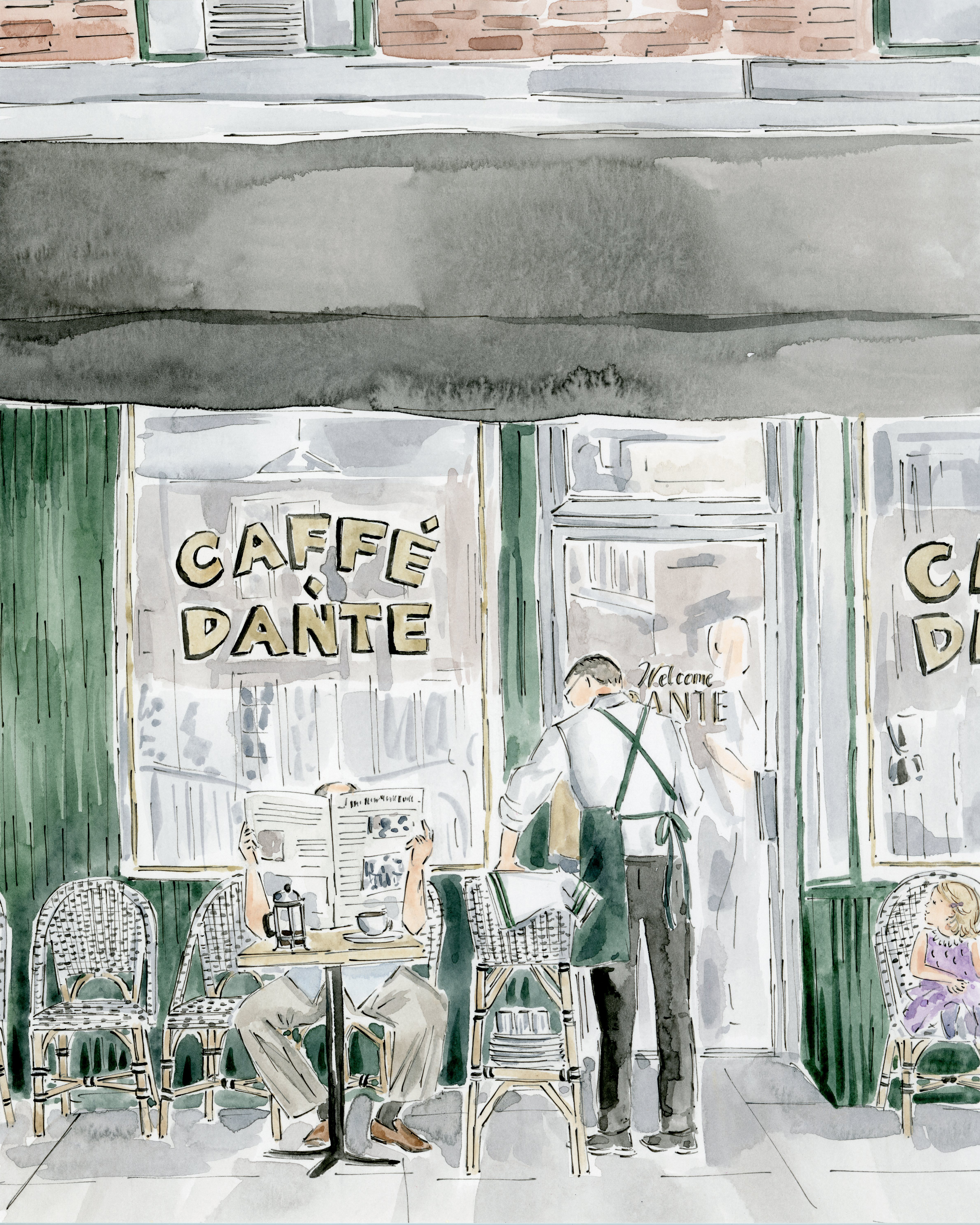 Caffe good Dante NYC, Greenwich Village Illustration Art Print