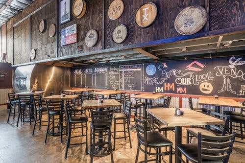 a store inside of a wooden table