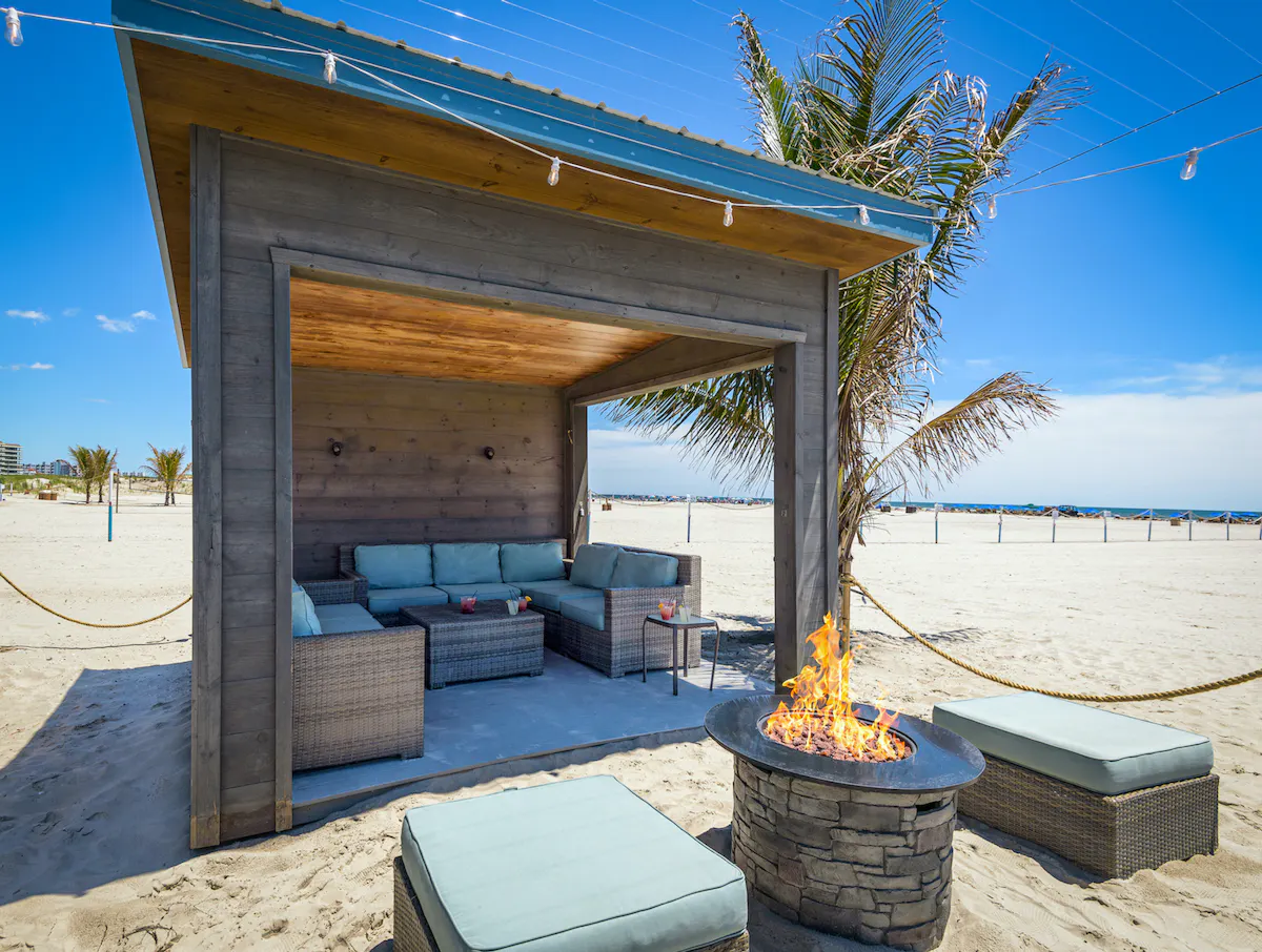 cabana and fire pit on the beach