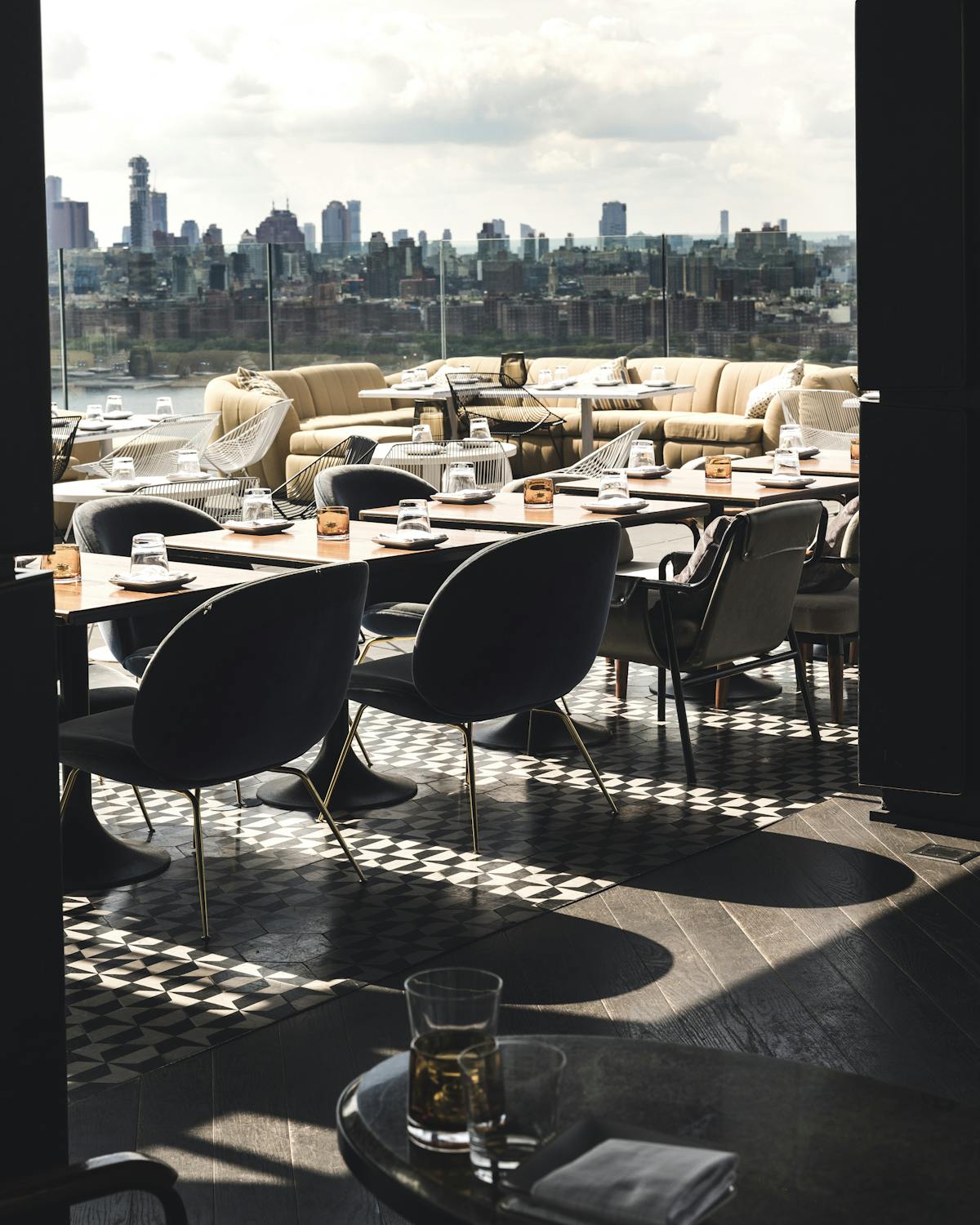 a large room filled with dining tables