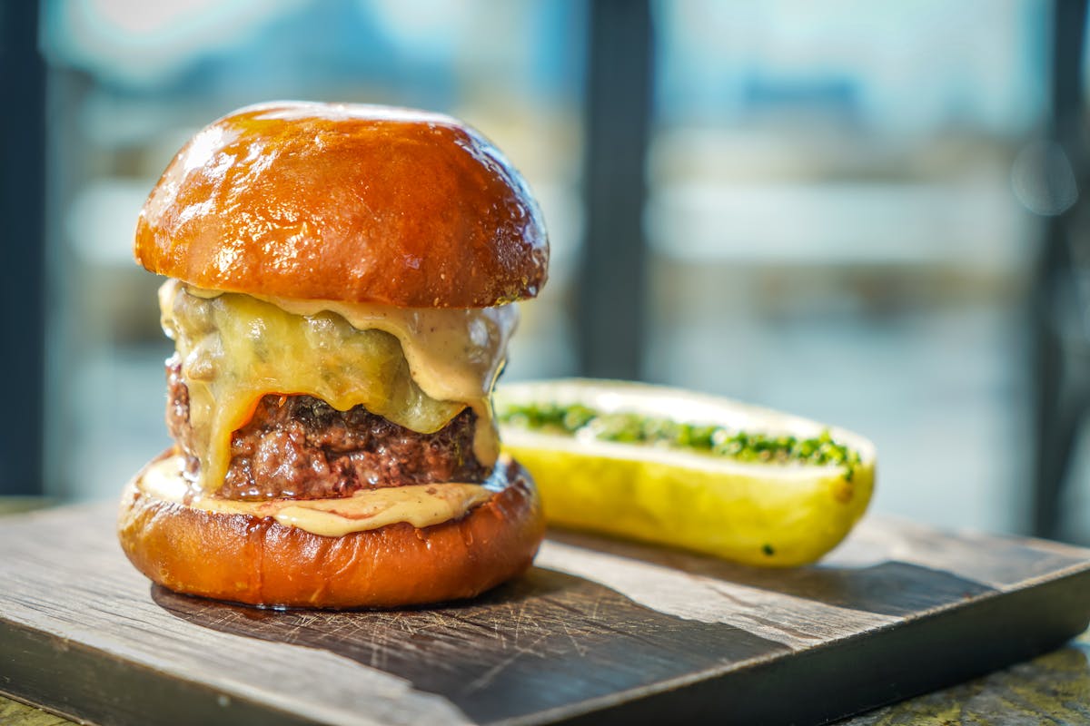 close up of a burger
