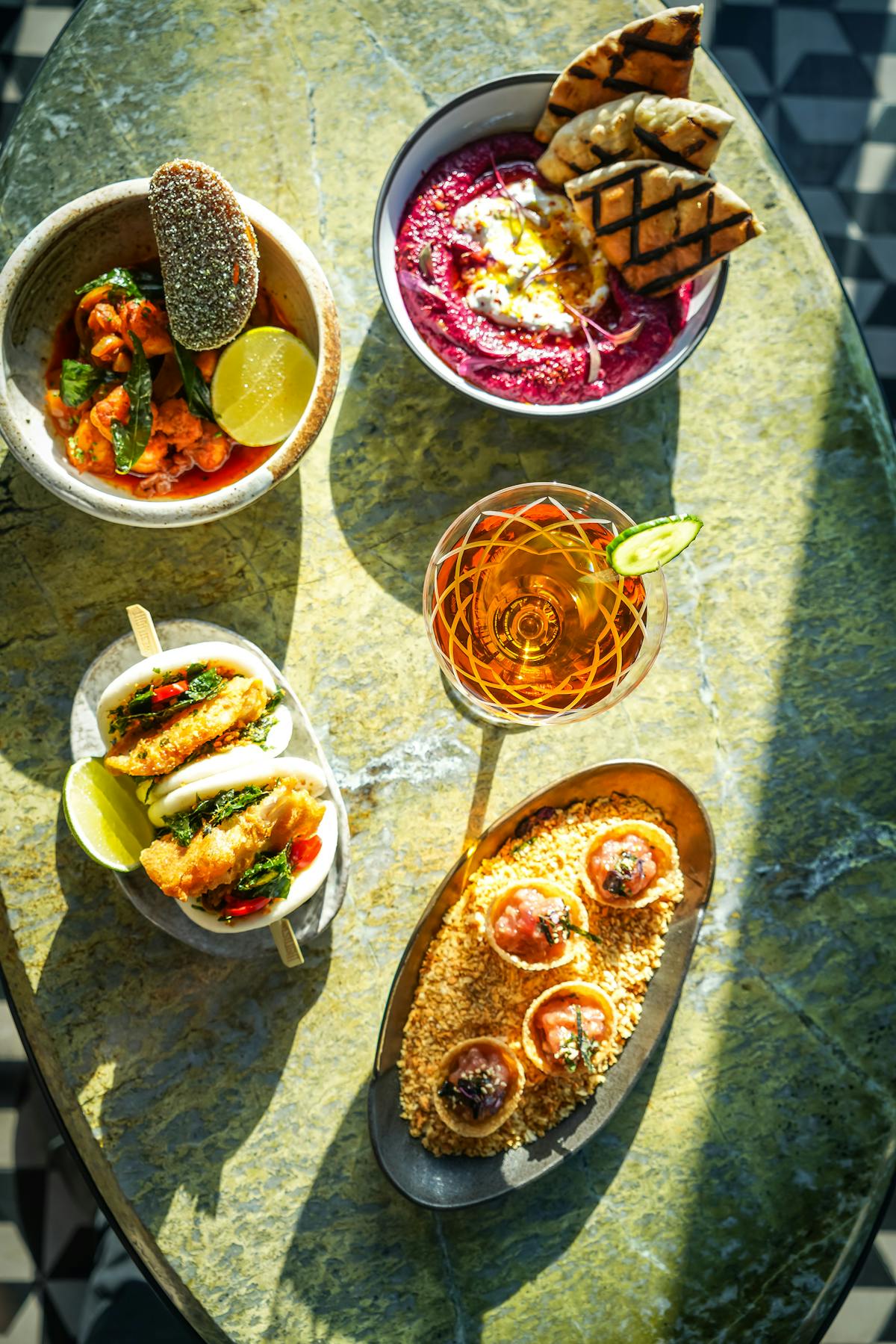 several plates of food