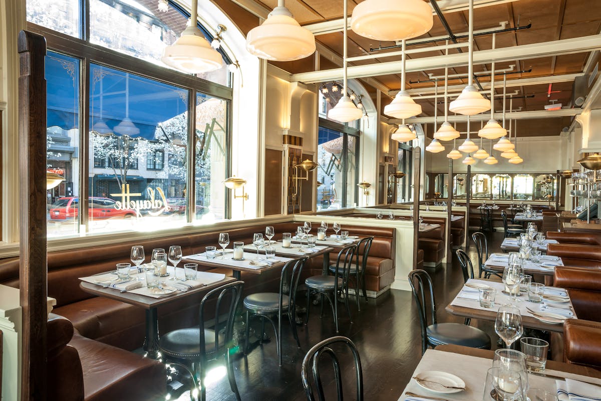 a long table in a restaurant