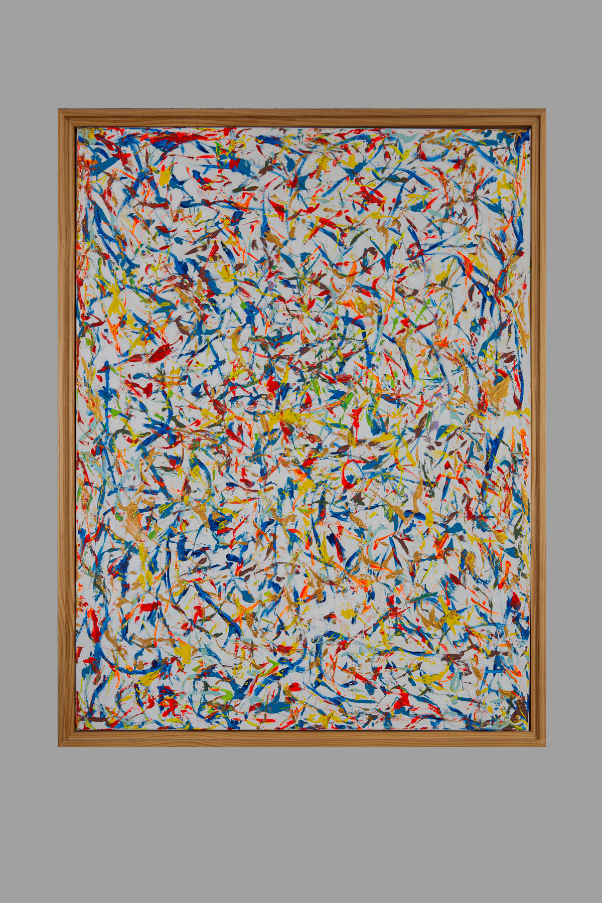 a close up of a colorful wall