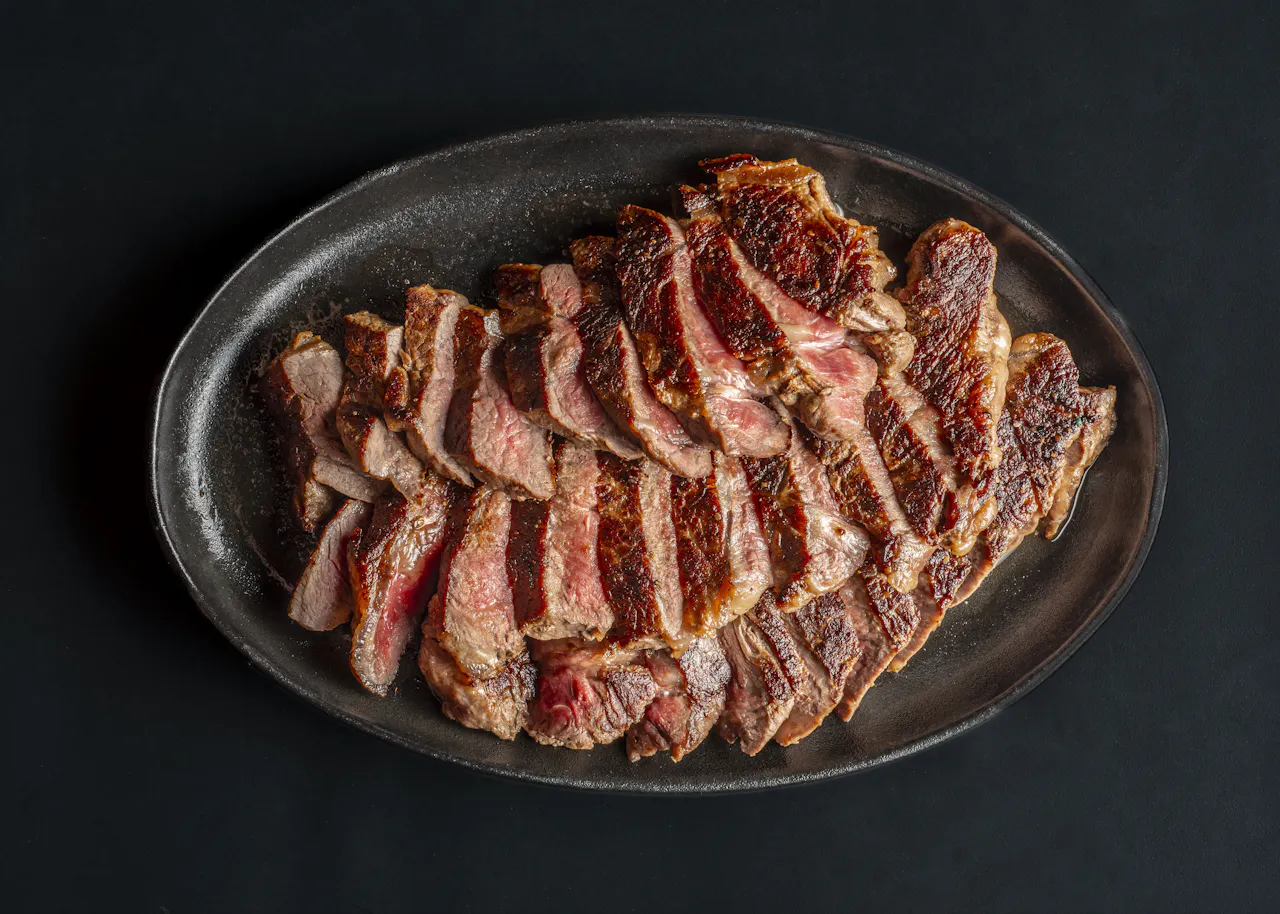 Seared American Wagyu steak, hot off the grill
