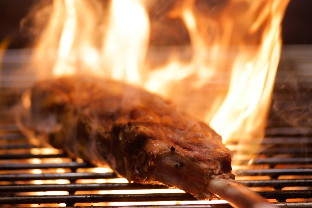 Grilled beef steak on robatayaki grill