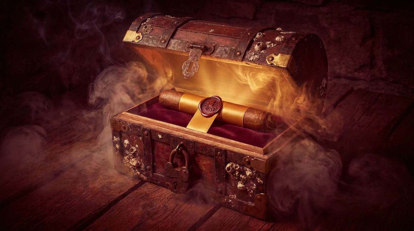 a cigar in a wooden chest