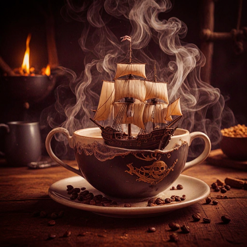 a cup with a model ship in it