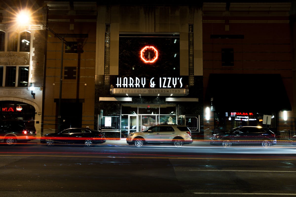 Downtown Indy exterior at night