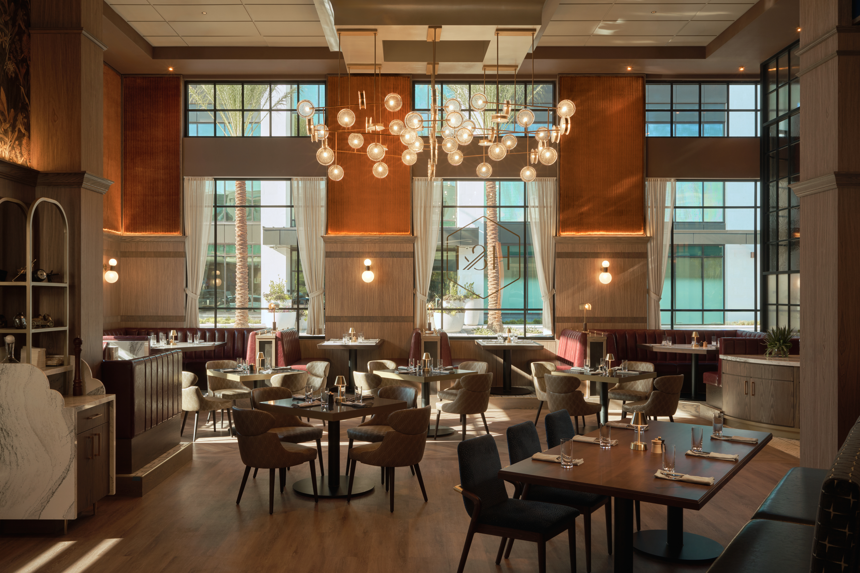 a restaurant with tables and chairs