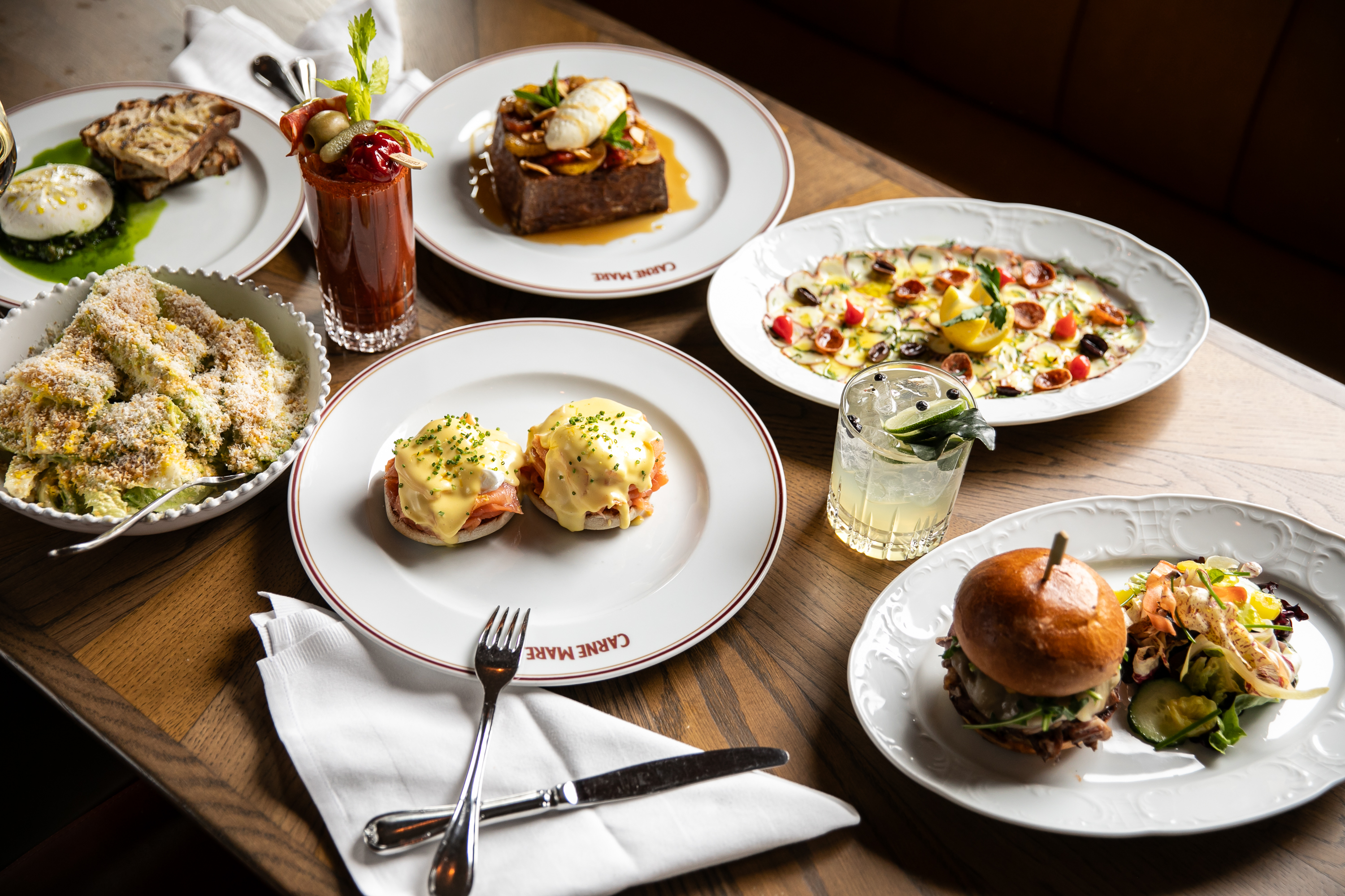 a table with plates of food